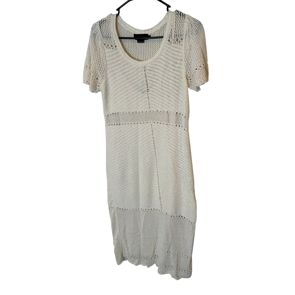 HATCH Cream Brielle Knit Maternity Midi Dress Scoop Neck Ivory Short Sleeve